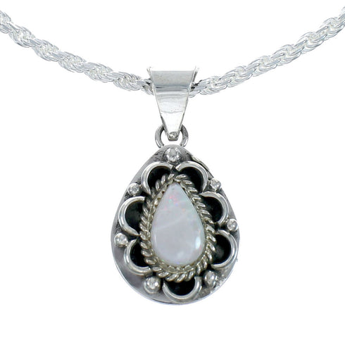 Navajo Authentic Sterling Silver Opal Pendant Chain Necklace X11174
